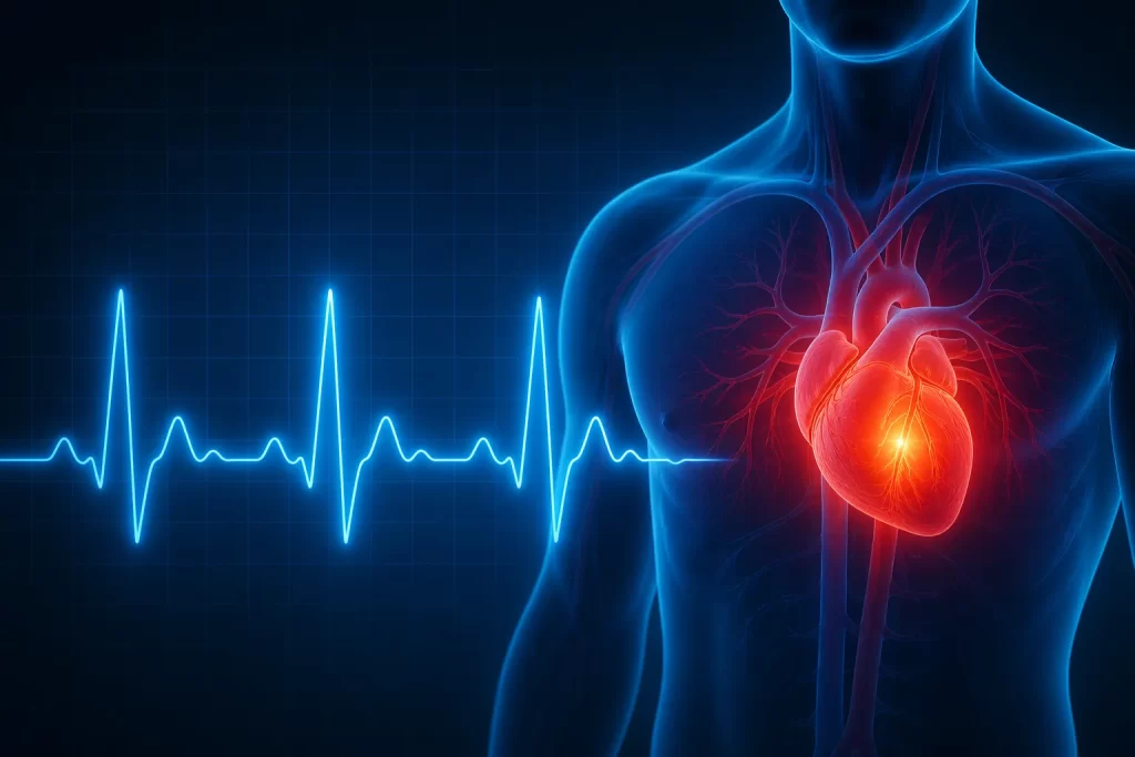 Een rustige, moderne visualisatie van hartslagvariabiliteit en gezondheidsinzichten.
