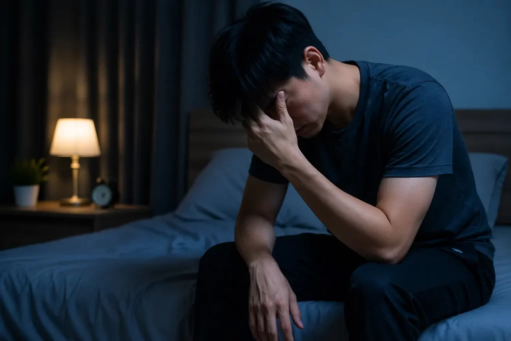 Een minimalistische visuele weergave van stress en vermoeidheid, zonder tekst.