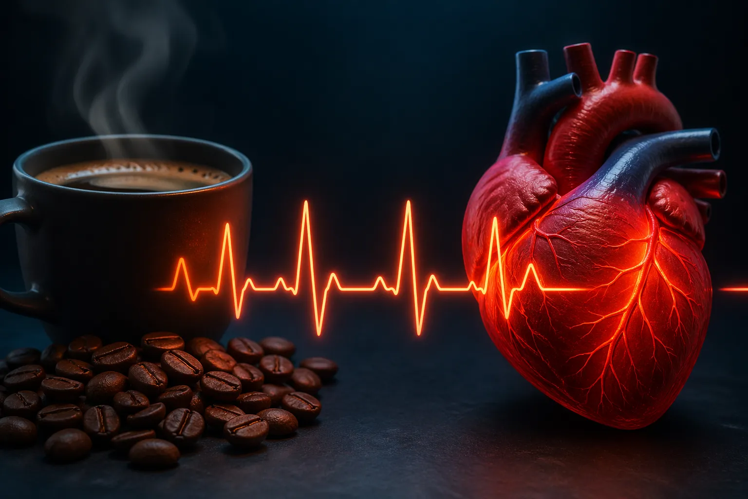 Conceptbeeld dat de relatie tussen cafeïne, hartslag en HRV visueel weergeeft.