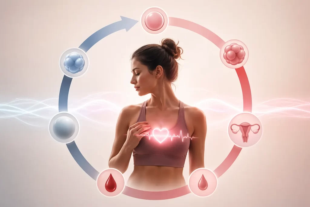 Visualisatie van de relatie tussen hartslagvariabiliteit en de fasen van de menstruatiecyclus.